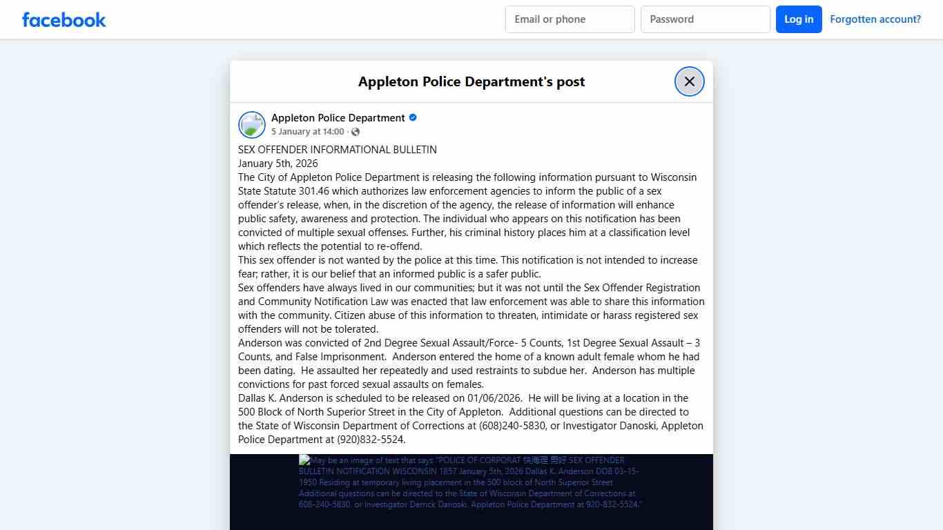 SEX OFFENDER INFORMATIONAL... - Appleton Police Department Facebook